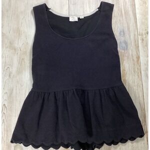 Anthropologie Postmark Black Textured Peplum Top Scalloped Hem Cutout Back Large